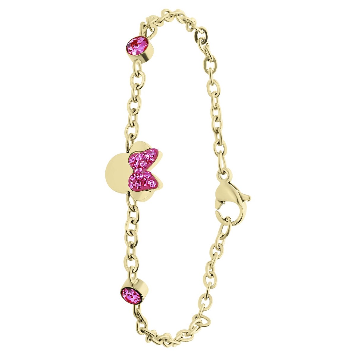 Disney - Kinder Stalen goldplated armband Minnie Mouse met roze kristal - Armband - Staal - Goudkleurig - 17 cm