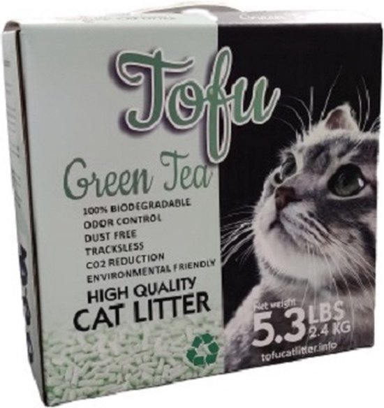 Litière pour chat en tofu. 100% biodégradable. 2,4 kg. Agglomération. Thé  vert | bol.com
