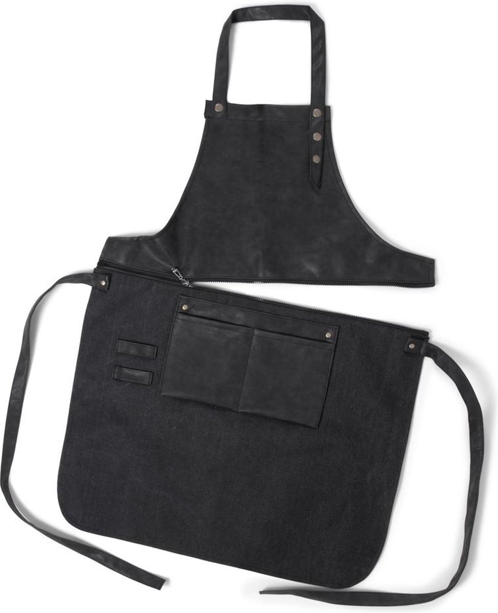 SENZA Leren Schort - Afritsbaar - BBQ accessoires - Unisex - Zwart