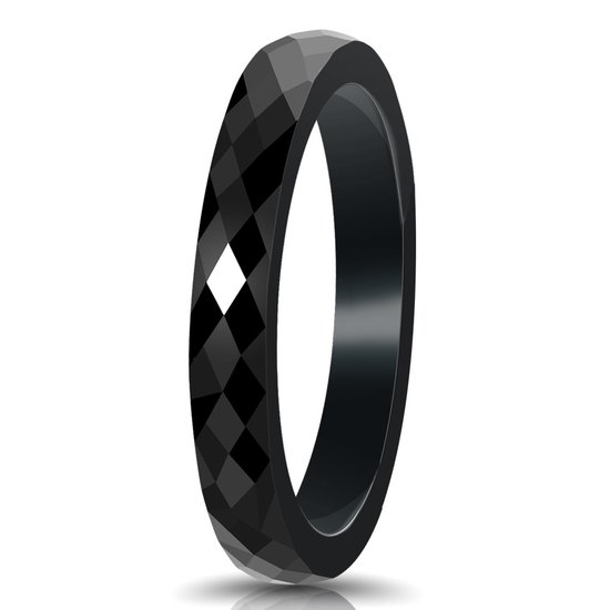 Zwarte keramische ring hamerslag patroon Mauro Vinci - Ring zwart met geschenkverpakking maat 10