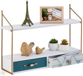 Support mural Relaxdays avec tiroirs - support mural cuisine - support suspendu moderne 2 étagères - décoration - couloir