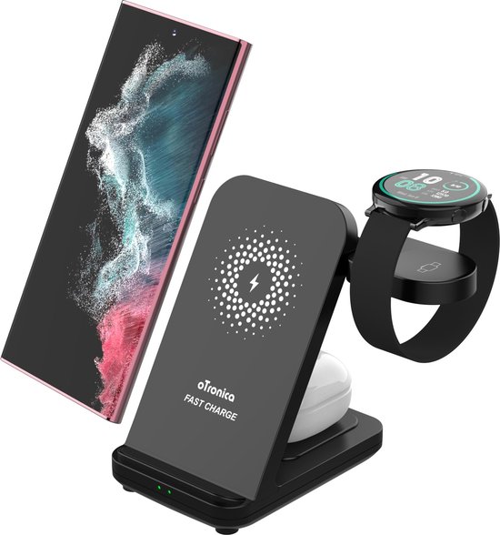 Oplader 3 in 1 draadloze Oplader15w - Oplaadstation Samsung - Draadloze Oplader Samsung S23 Ultra / S23 / S23 Plus / S22 ultra, S22,Galaxy Watch 4/3/Active2/Gear S3/46mm/42mm - Galaxy Buds / Buds+/ Buds Live Qi Lader - Zwart