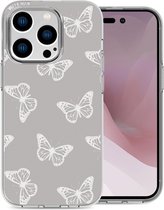 iMoshion Hoesje Geschikt voor iPhone 14 Pro Hoesje Siliconen - iMoshion Design hoesje - Grijs / Butterfly