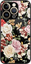 Casimoda® hoesje - Geschikt voor iPhone 14 Pro Max - Bloemen flowerpower - Luxe Hard Case Zwart - Backcover telefoonhoesje - Multi