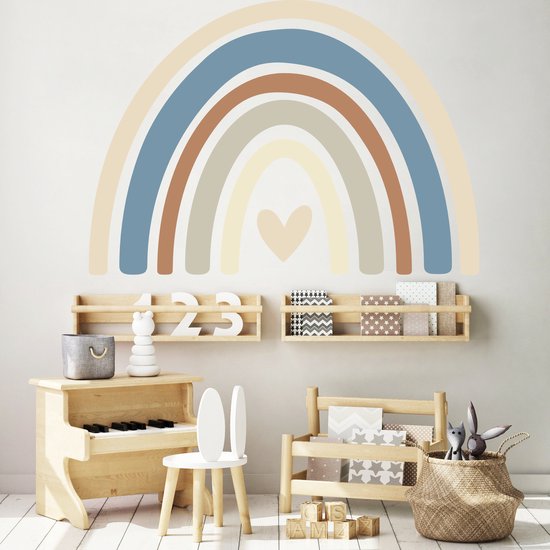 Muursticker Regenboog Blauw Terracotta Tinten | Effen kleur | 100 cm x 70 cm | Blauw | Muurdecoratie | Duurzaam product | Kinderkamer | Babykamer | Meisje | Jongen | Decoratie Sticker