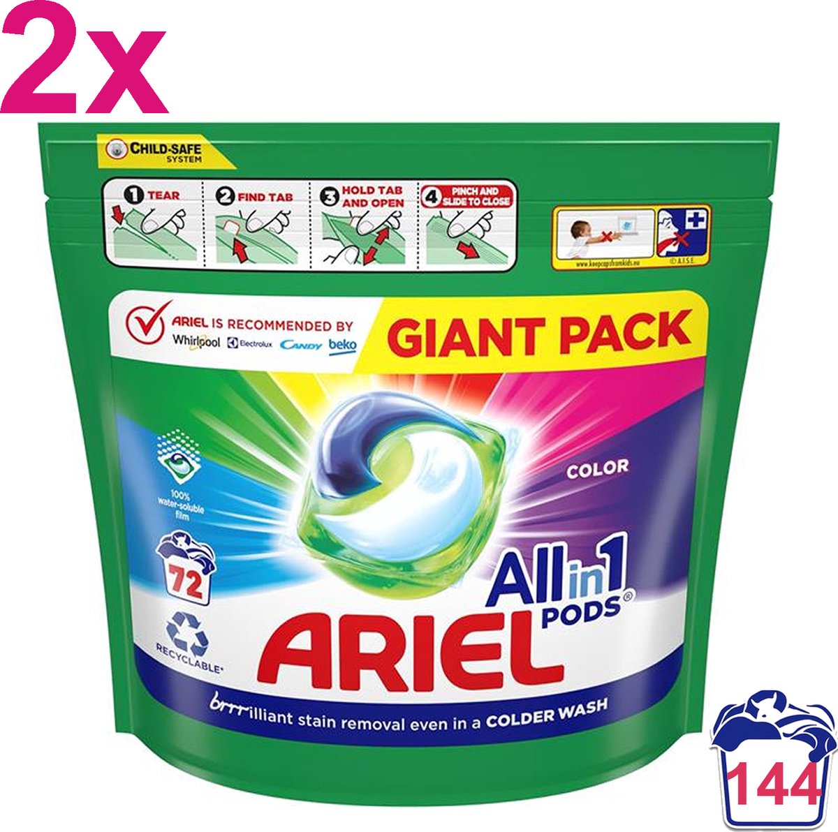 Ariel - Color All in 1 - Wasmiddel - Wascapsules - Pods - 144 Wasbeurten -... | bol.com