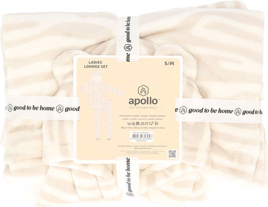 Beige fleece loungeset met zebraprint, gevouwen en gebonden met strikken.