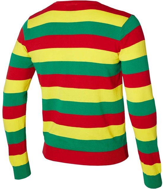 Pull de carnaval tricoté à rayures - Rouge/Jaune/Vert - Taille XXL - Déguisements des femmes - Déguisements des hommes - Limbourg - Apollo