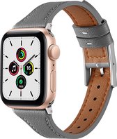 By Qubix Leren bandje - Grijs - Geschikt voor Apple Watch 42mm - 44mm - 45mm - Ultra - 49mm - Compatible Apple watch bandje - smartwatch bandje leder