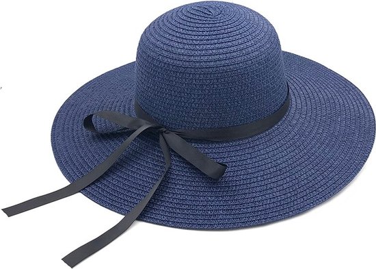 RAMBUX® - Chapeau de Soleil Femme - Blauw - Chapeau de Plage en Paille - Chapeau de Paille Résistant aux UV - Chapeau Ajustable & Pliable - 55-58 cm