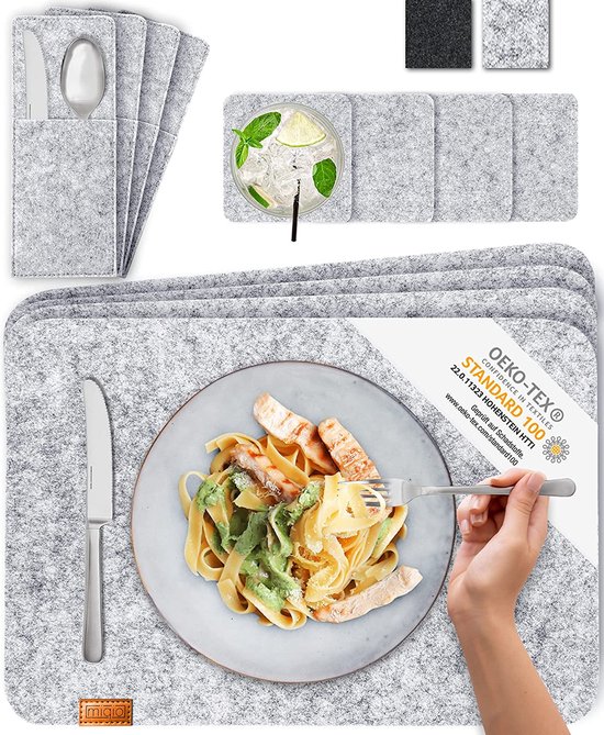 MIQIO® Filz Tischset Stone - 12er Set Nachhaltige Premium Platzsets | Schadstoffgeprüft Ökotex