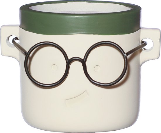 Comforder 2x Bloempot met Gezicht - Ø7,5 x H7,5 cm - Bloempotten voor Binnen met Bril/Face/Hoofd
