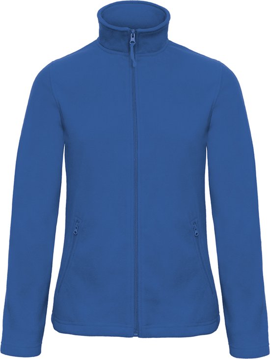 Veste polaire bleu cobalt pour femme avec fermeture éclair, col montant et deux poches zippées.