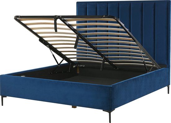 SEZANNE - Bed met opbergruimte - Blauw - 140 x 200 cm - Fluweel