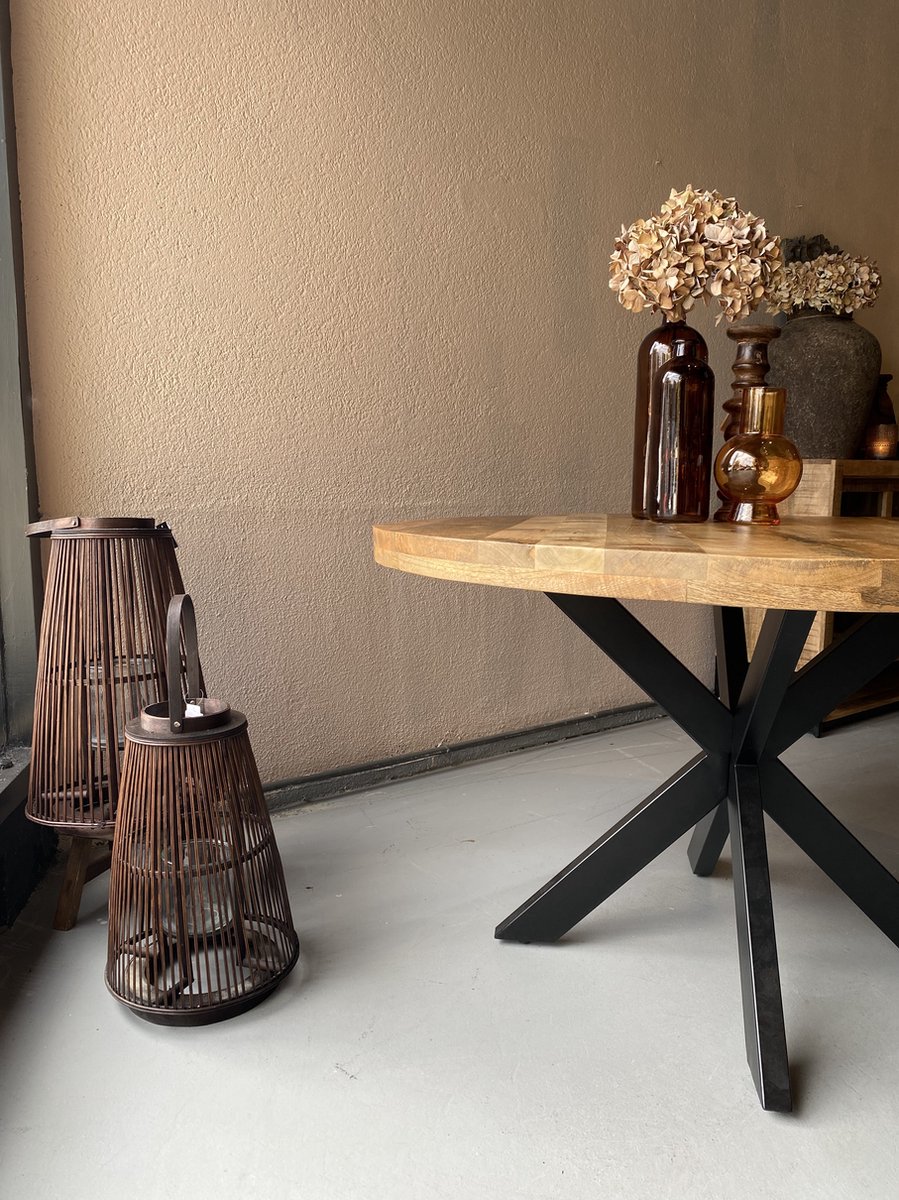 Sfeerwonen Enzo Eettafel Rond 120 cm mangohout dik blad NATUREL