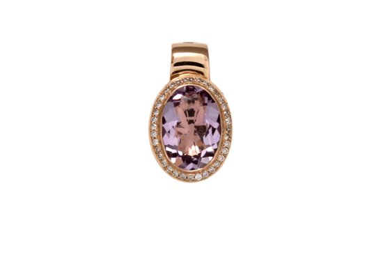 Roségouden hanger - 14 karaat - diamant - roze amethist - sale juwelier Verlinden St. Hubert van €1395,= voor €1139,=