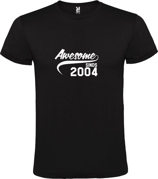 Zwart T-Shirt met “Awesome sinds 2004 “ Afbeelding Wit Size XS