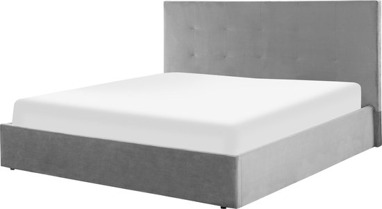 LORIENT - Bed met opbergruimte - Grijs - 180 x 200 cm - Fluweel