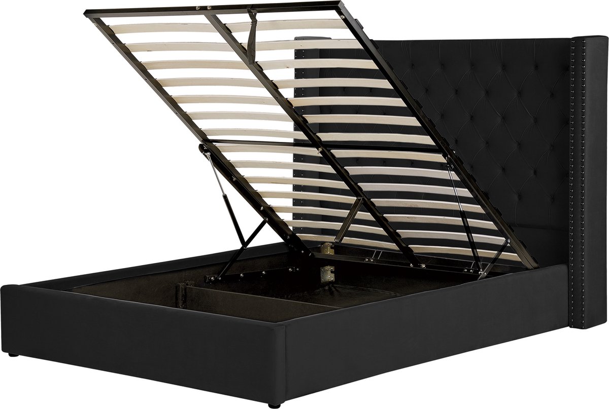 LUBBON - Bed met opbergruimte - Zwart - 160 x 200 cm - Fluweel