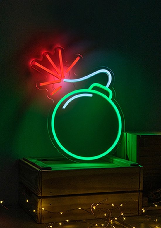 OHNO Neon Verlichting Bomb - Neon Lamp - Wandlamp - Decoratie - Led - Verlichting - Lamp - Nachtlampje - Mancave - Neon Party - Kamer decoratie aesthetic - Wandecoratie woonkamer - Wandlamp binnen - Lampen - Neon - Led Verlichting - Rood, Groen