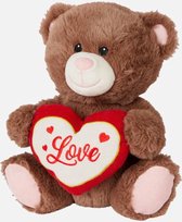 Valentijn, knuffelbeer met hartje 28cm bruin / wit