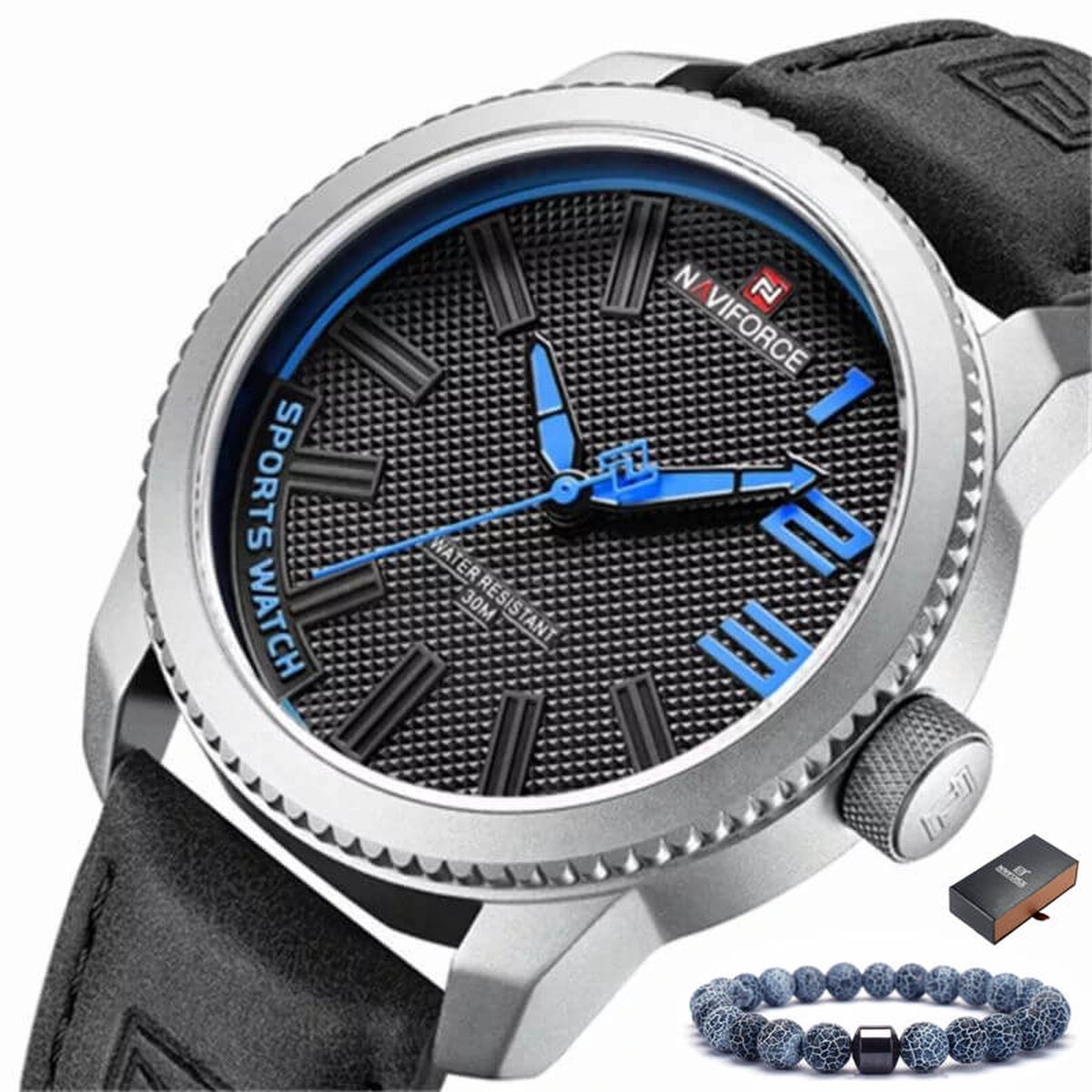 Naviforce Horloge Heren Horloges voor Mannen Watch Herenhorloge - Incl. Armband Horlogebox Geschenkdoos - Zwart Blauw