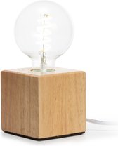 Lampvoet, kubus, kabel met schakelaar, E27, 60 W, IP20, eikenhout, 90 mm x 90 mm