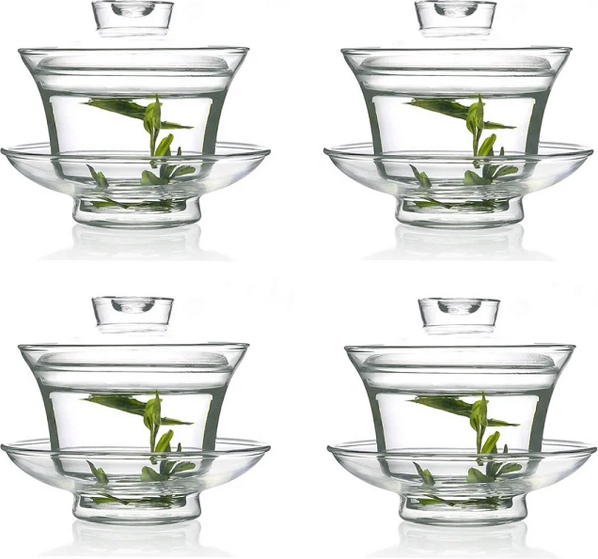 Glazen Gaiwan theeset - Glas - Theekopje met Deksel - Voordeelset - 135 ML | 4 stuks