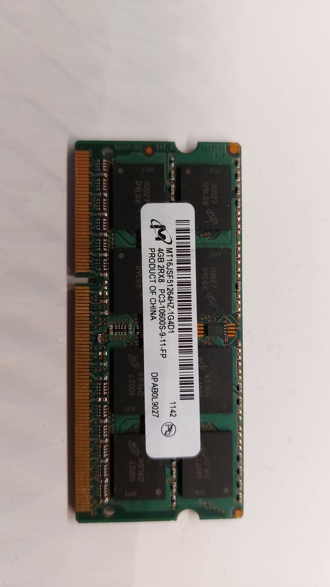 micron 4GB 2Rx8 PC3-10600S-09-11-FP DDR3 S0dimm MT16JSF51264HZ-1G4D1 laptop geheugen
