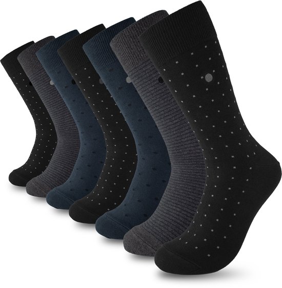 Seven Days in Print | 7 paar donkere sokken met subtiele print - maat: 43-46