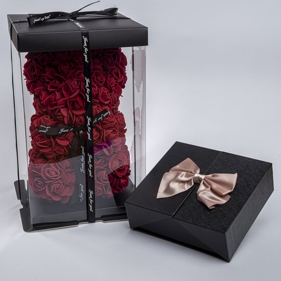 Flowerbox papillon avec collier coeur Swarovski Love et Rose Ours Rouge  Foncé– Coffret... | bol.com