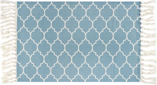 QUVIO Tapis à franges - Moquettes - Revêtement de sol - Rectangle - Tapis d'intérieur - Salon - Rétro - Bleu clair - 90 x 60 cm