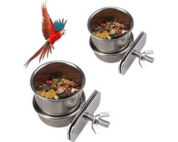 Voederbak voor kooi, 2 stuks, vogelbak, voerbak, voer, roestvrij staal, vogelbak, voerkom met klemhouder, voor vogels, hamsters, chinchilla's, konijnen (4,4 cm/5,5 cm)