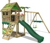 FATMOOSE Speeltoestel JungleJumbo - Speeltoren met groene glijbaan, klimwand, schommel en schommel