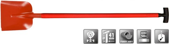 Betonschop met rood fibersteel, 1100mm lang, met T-handvat.