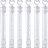 6x Bruiloft bellenblaas staafje/buisje met hart 1 x 10 cm - Bellenblazen - Trouwerij/huwelijk - Bruiloftsgasten feestartikelen