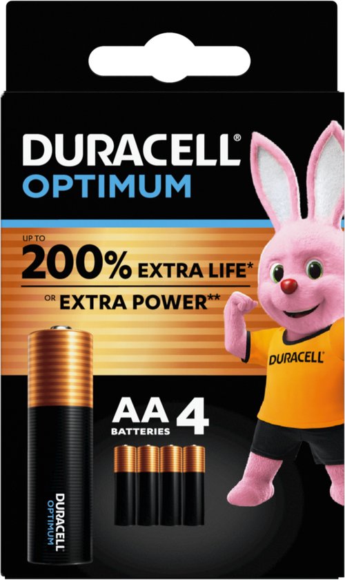 Duracell Optimum AA-batterijen (4 stuks), 1,5V-alkaline batterijen, LR6 MX1500