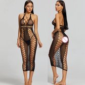 Bodystocking- jurk-Zwart-Visnet-Lang-Sexy-Erotisch-Doorschijnend-Dames lingerie