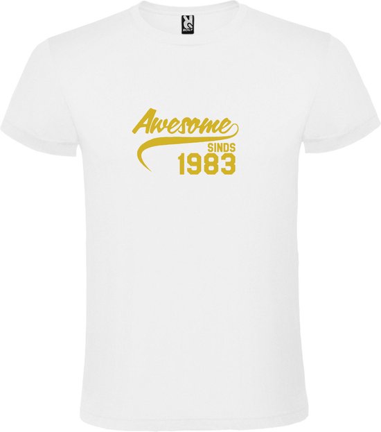 Wit T-Shirt met “Awesome sinds 1983 “ Afbeelding Goud Size XL