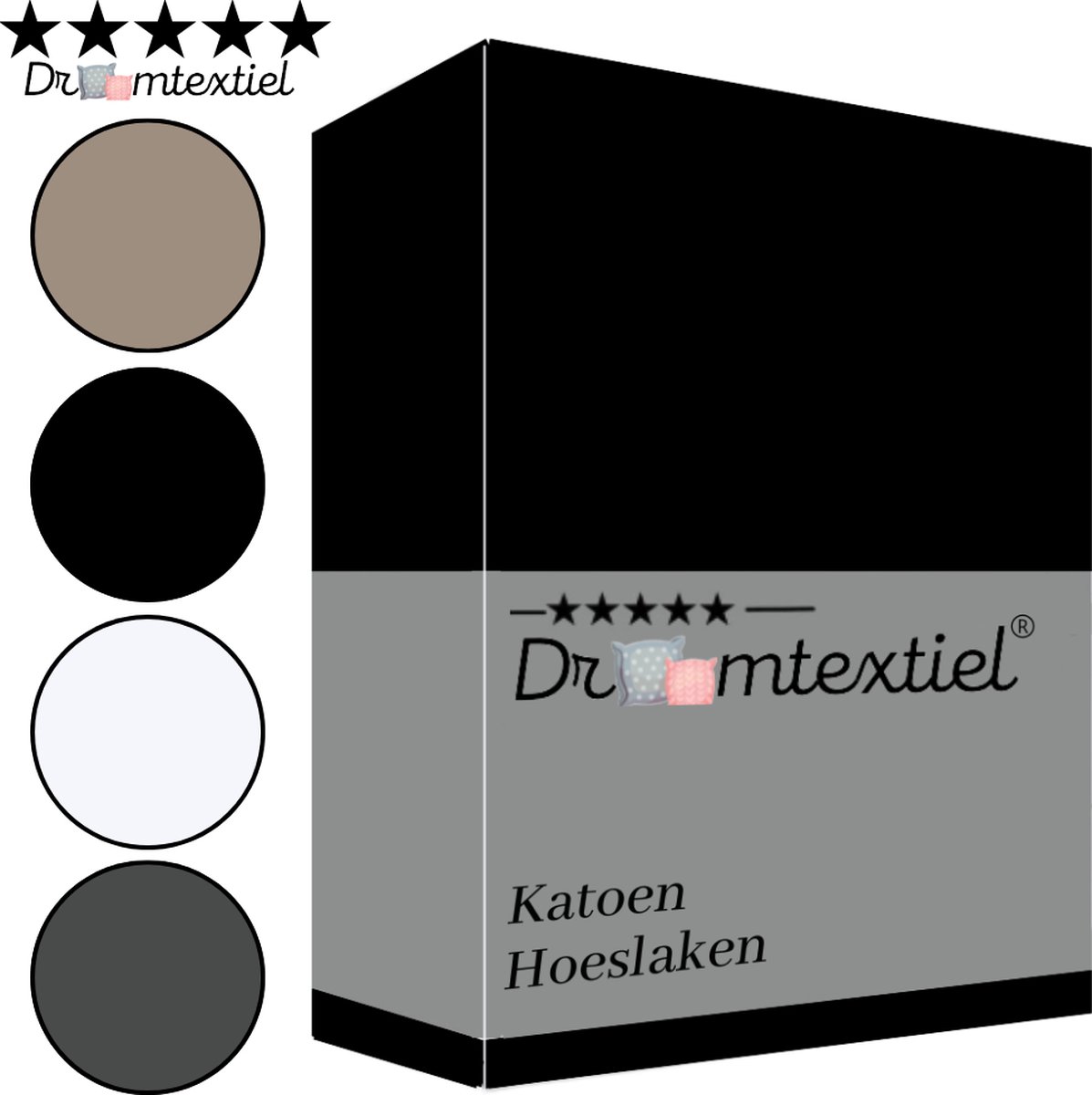Droomtextiel Luxe Hoeslaken Glad Katoen Zwart Eenpersoons 90x210 cm - Hoogwaardige Kwaliteit - 100% Katoen
