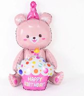 BalloonBash® - Verjaardagsballon - Happy Birthday - Roze Beer Folie Ballon - Feestaccessoires - Decoratie