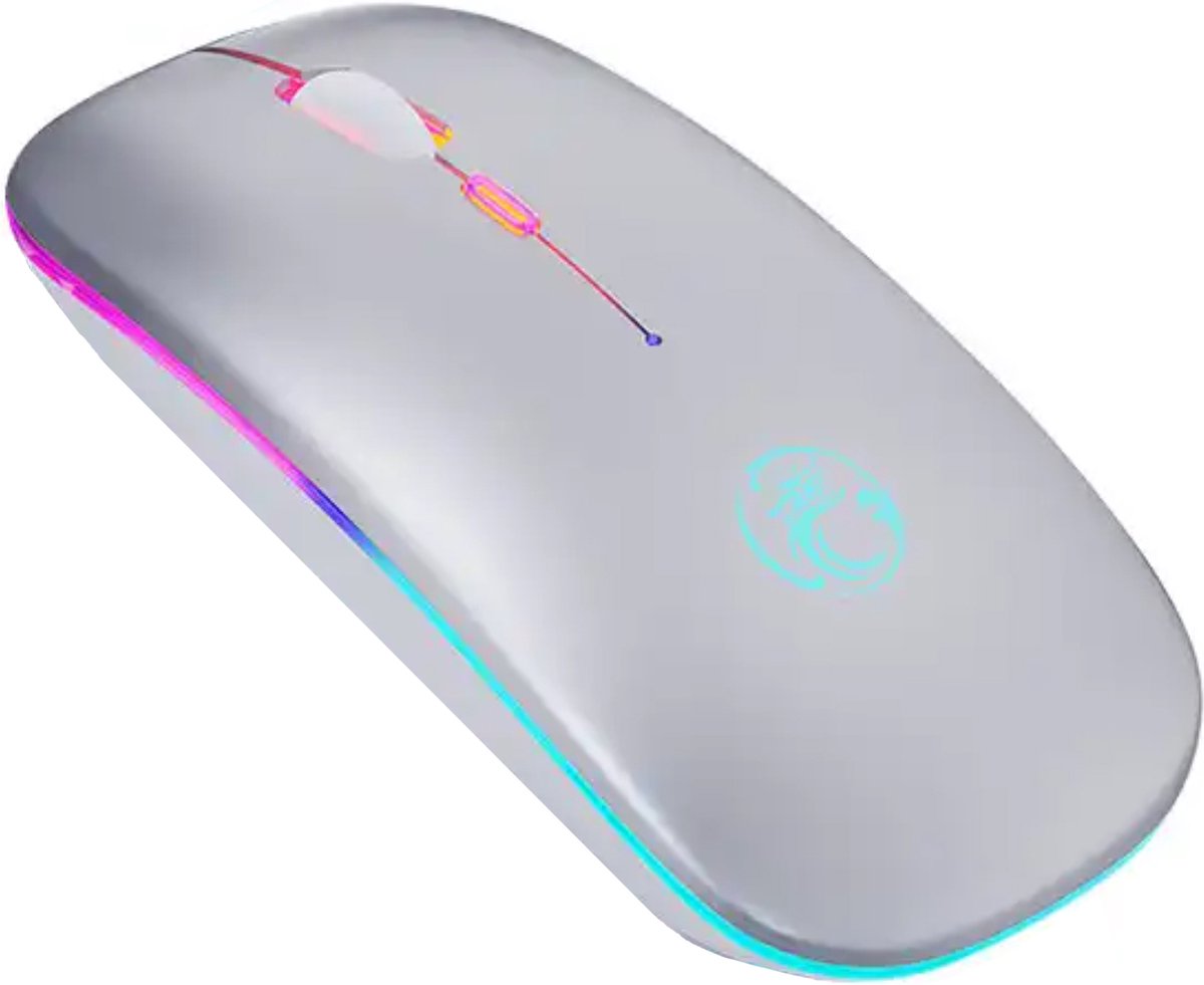 George Napoli Laptopmuis deluxe Bluetooth - RGB Draadloze muis - Oplaadbaar - Plug&Play - Stil - Zilver - Led muis - Gaming muis