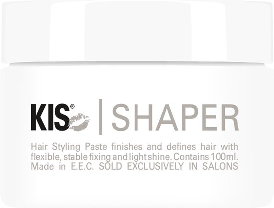 Witte pot met KIS | SHAPER logo. Styling paste voor flexibele, stabiele fixatie en lichte glans. 100ml.