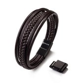 SERASAR Bracelet en cuir pour homme [Braid], marron 23 cm, bracelet de marque authentique