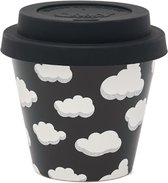 Quy Cup - 90ml Ecologische Reis Beker - Espressobeker “Cloud” met Zwarte Siliconen deksel