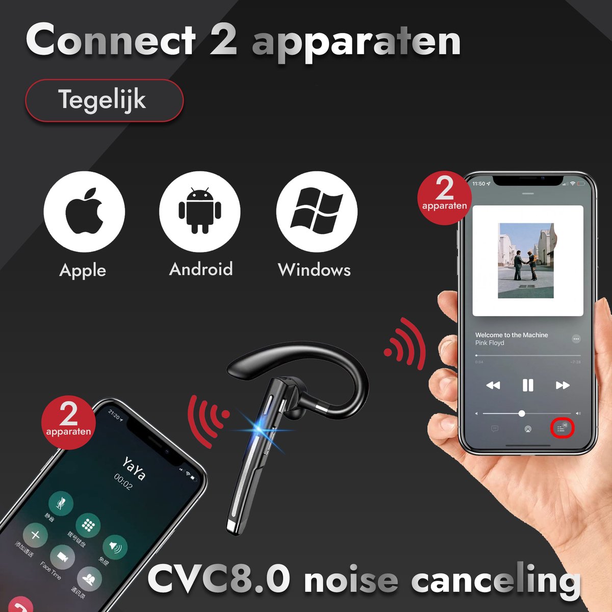 ORO2 - Draadloze Sport Bluetooth 4.1 Headset – Oortelefoon met microfoon & Oorhaak – Zwart