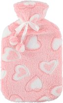 Warmwaterkruik - fleece hoes - hartjes print roze - 2 liter