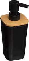 5Five Zeeppompje/zeepdispenser - polyresin kunststeen/bamboe - zwart - 300 ml - H17.5 cm