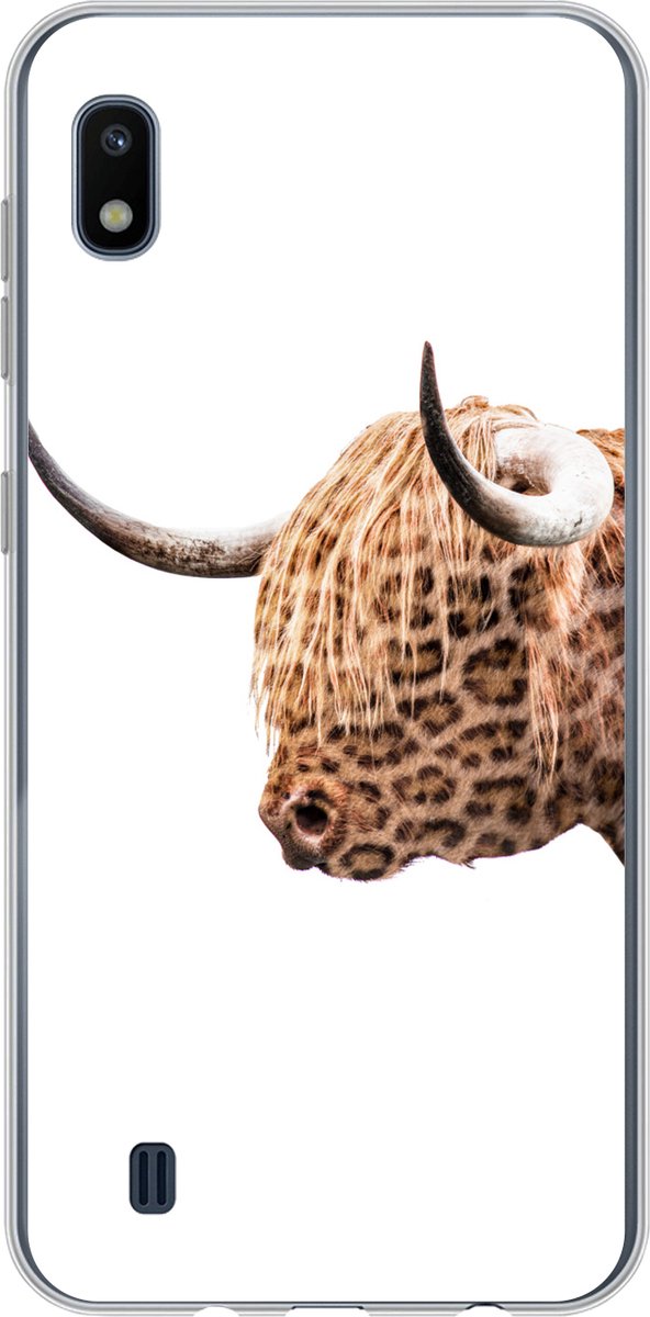 Telefoonhoesje Geschikt voor Samsung Galaxy A10 hoesje - Schotse hooglander - Panter - Wit - Siliconen Telefoonhoesje Telefoonhoesje