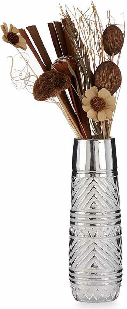 Giftdecor Bloemenvaas - zilver modern motief - 10 x 30 cm - keramiek